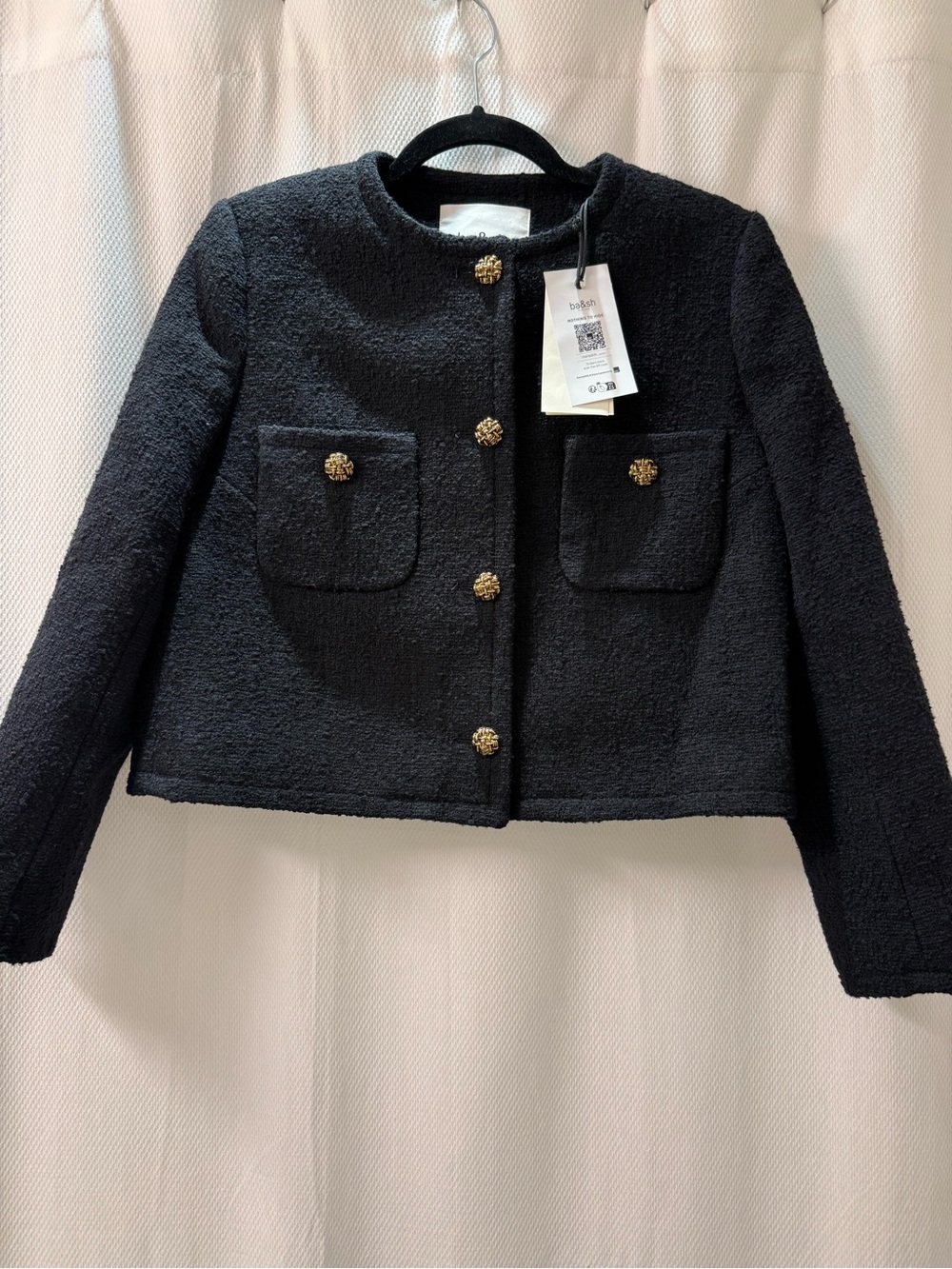 Women's ba&sh Meredith Jacket: Black Bouclé with Gold Buttons